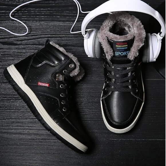 NWOT Mens High Top Lace-up Ankle PU Leather Boot Sneakers wFur Lining - Men's 12 - Picture 4 of 4